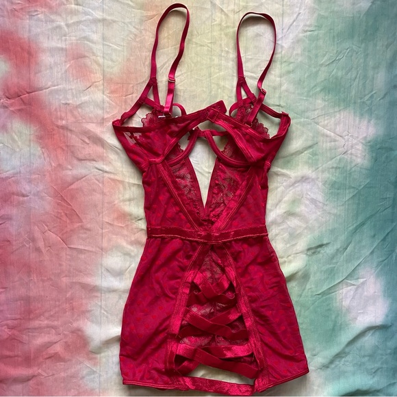 Love,Vera Red Lace Cross Strap Open Cup Chemise Lingerie ❤️ - Picture 10 of 10